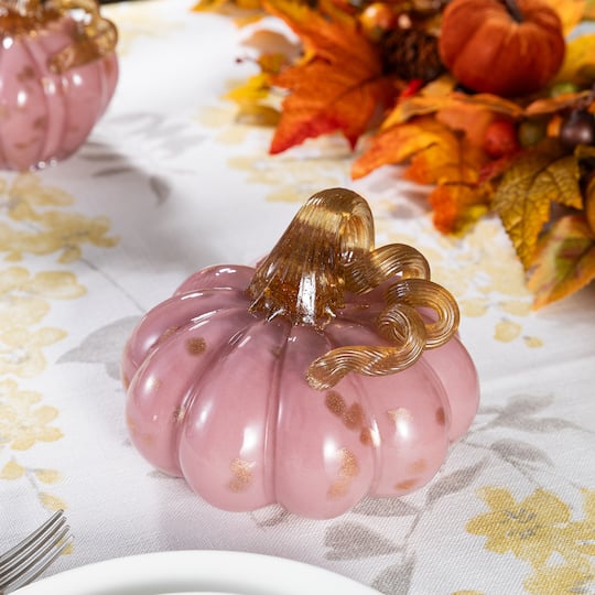 Glitzhome® 5.75" Pink Glass Pumpkin Fall Table Decor